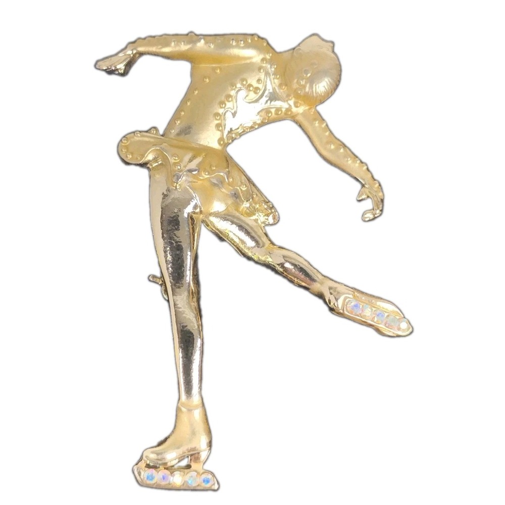 Figure Skater Skating Brooch Pin Rhinestone Paste Vintage Retro